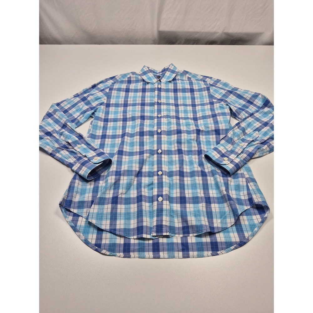 Gitman Bros. Shirt Mens L Blue Plaid 100% Cotton Long Sleeve Collared Made USA